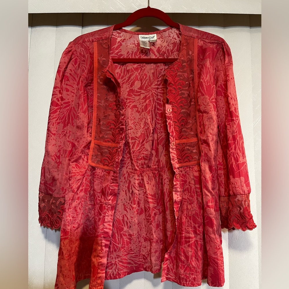Coldwater Creek Pink Patterned Lace Cardigan